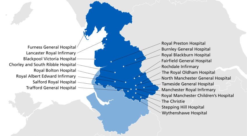 Greater Manchester, Lancashire and South Cumbria Hospital map